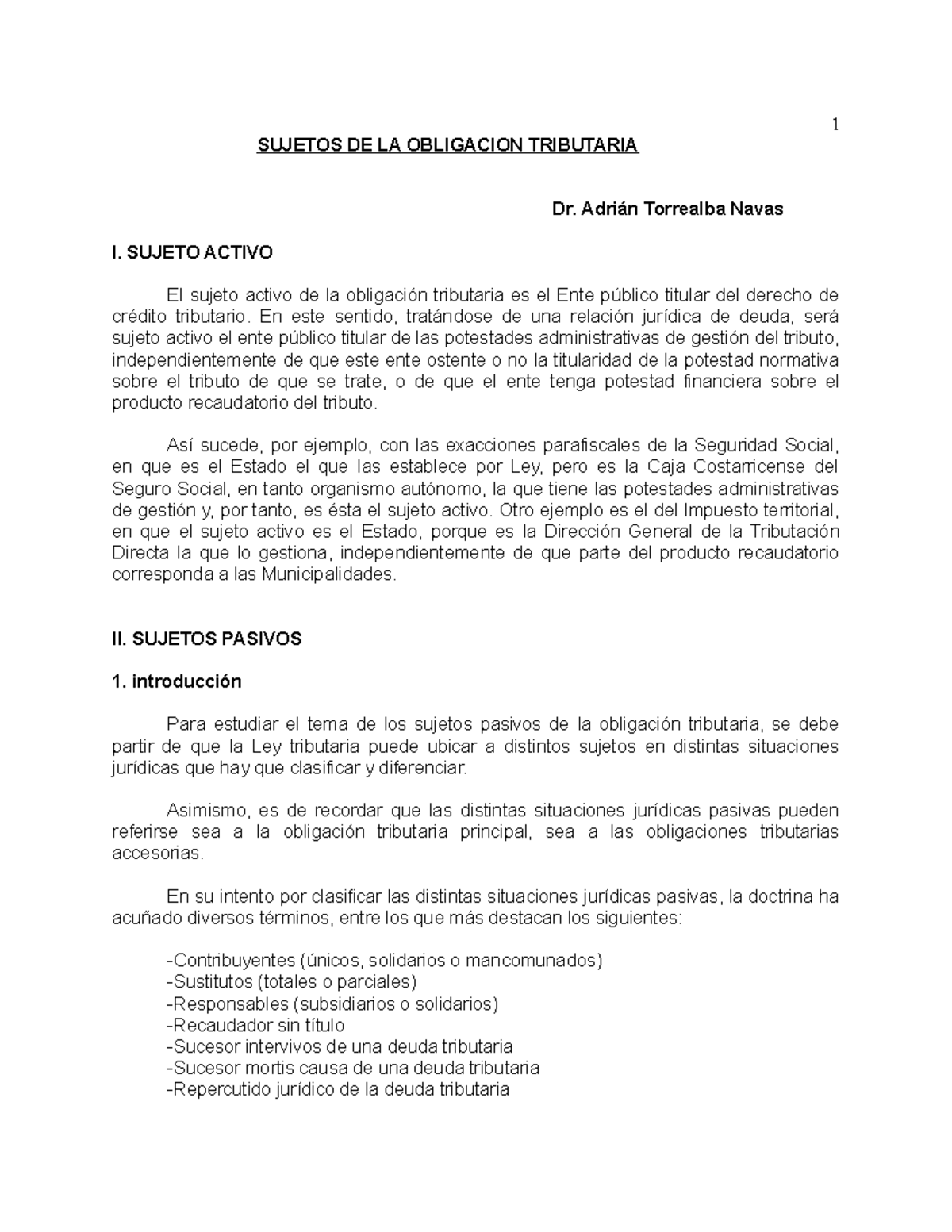 Sujetosdela Obligacion Tributaria - 1 SUJETOS DE LA OBLIGACION ...