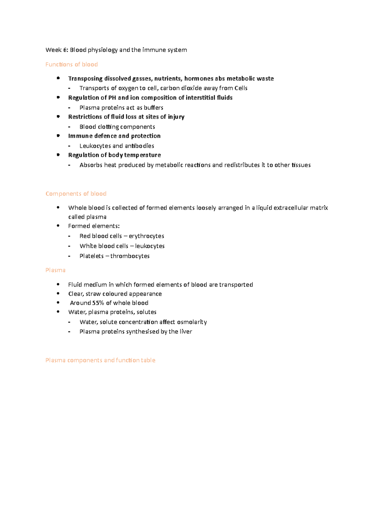 Week 6 blood physiolgy andimmune systems - Week 6: Blood physiology and ...