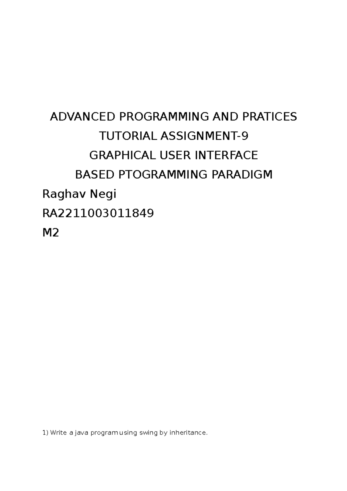 APP Week 9 RA2211003011849 - ADVANCED PROGRAMMING AND PRATICES TUTORIAL ...
