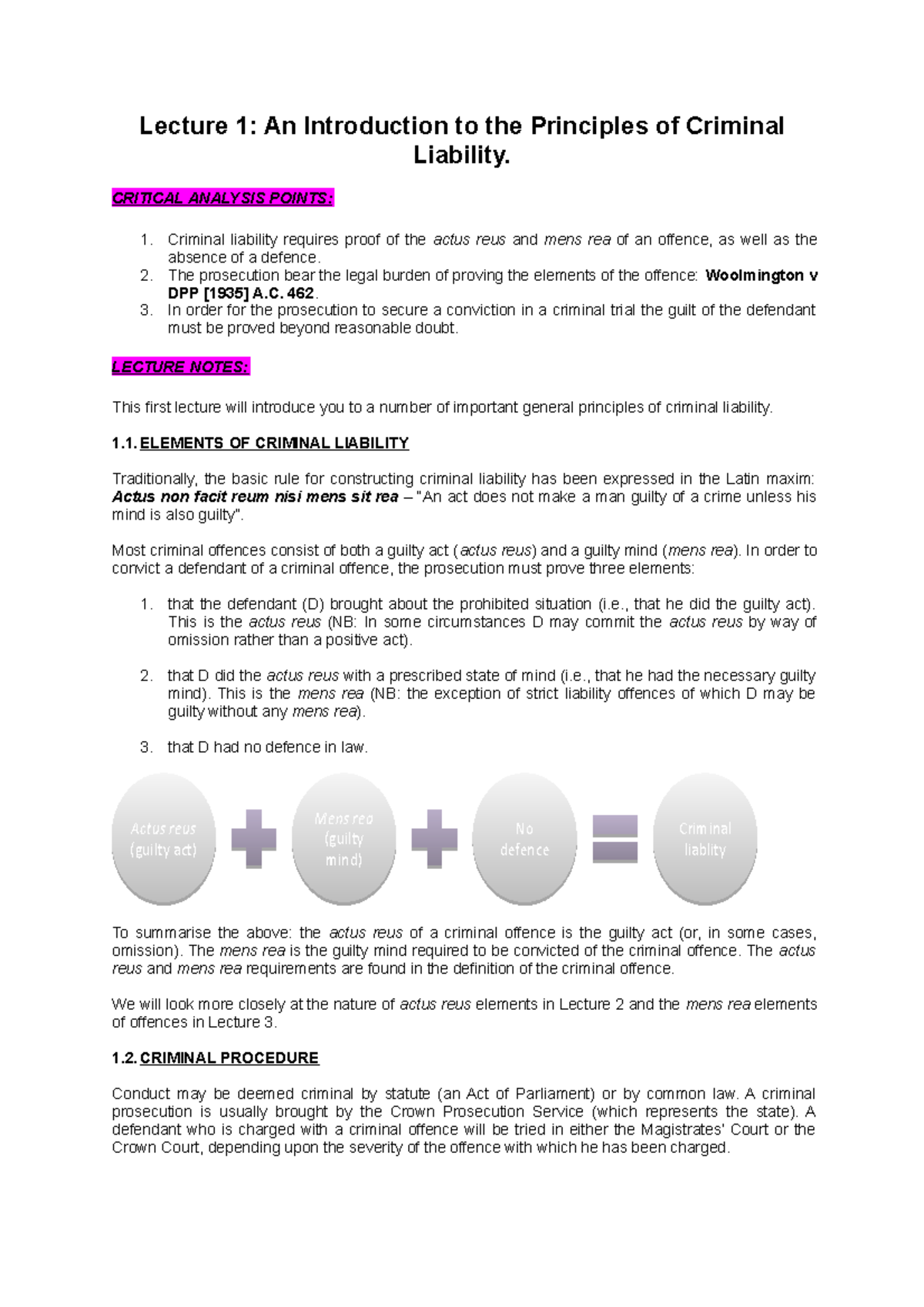 Lecture 1 - Lecture 1: An Introduction To The Principles Of Criminal ...