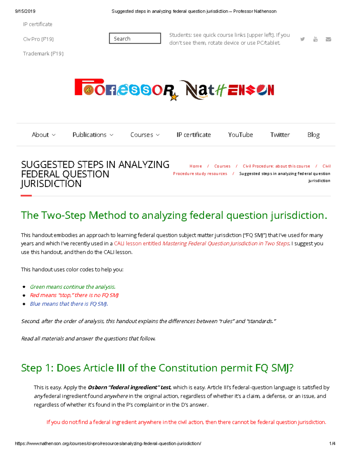 Suggested Steps In Analyzing Federal Question Jurisdiction – Professor ...