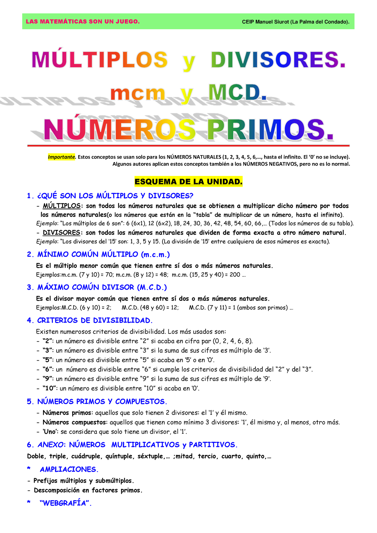 08 Multiplos Y Divisores Numeros Primos - Importante. Estos Conceptos ...