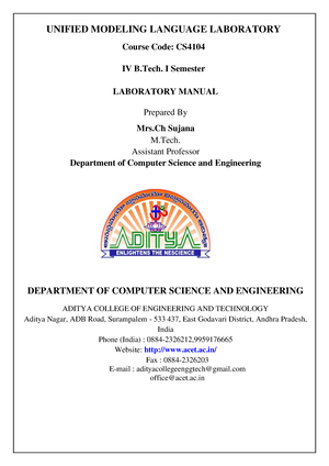 R19 UML LAB Manual Course Code CS IV B. I Semester LABORATORY