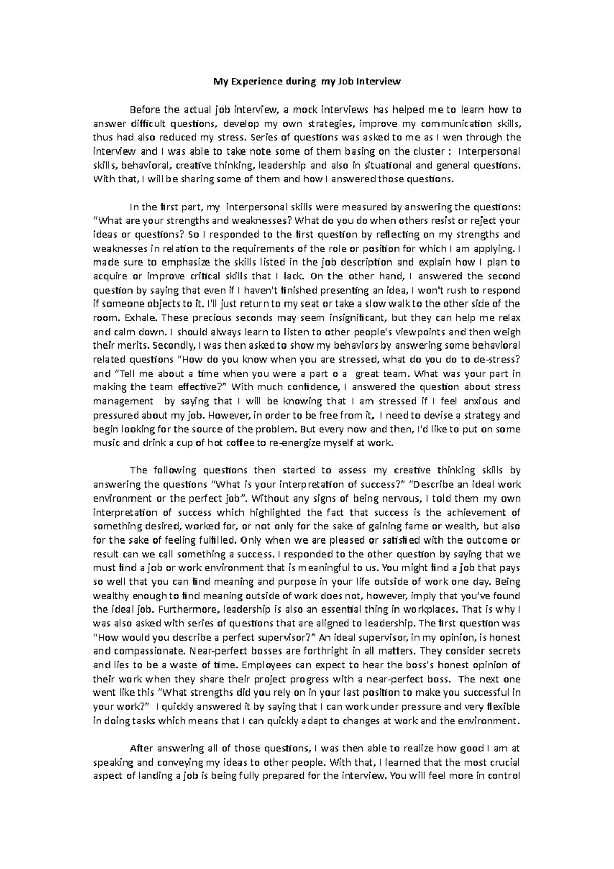 My Experience during my Job Interview - Series of questions was asked ...