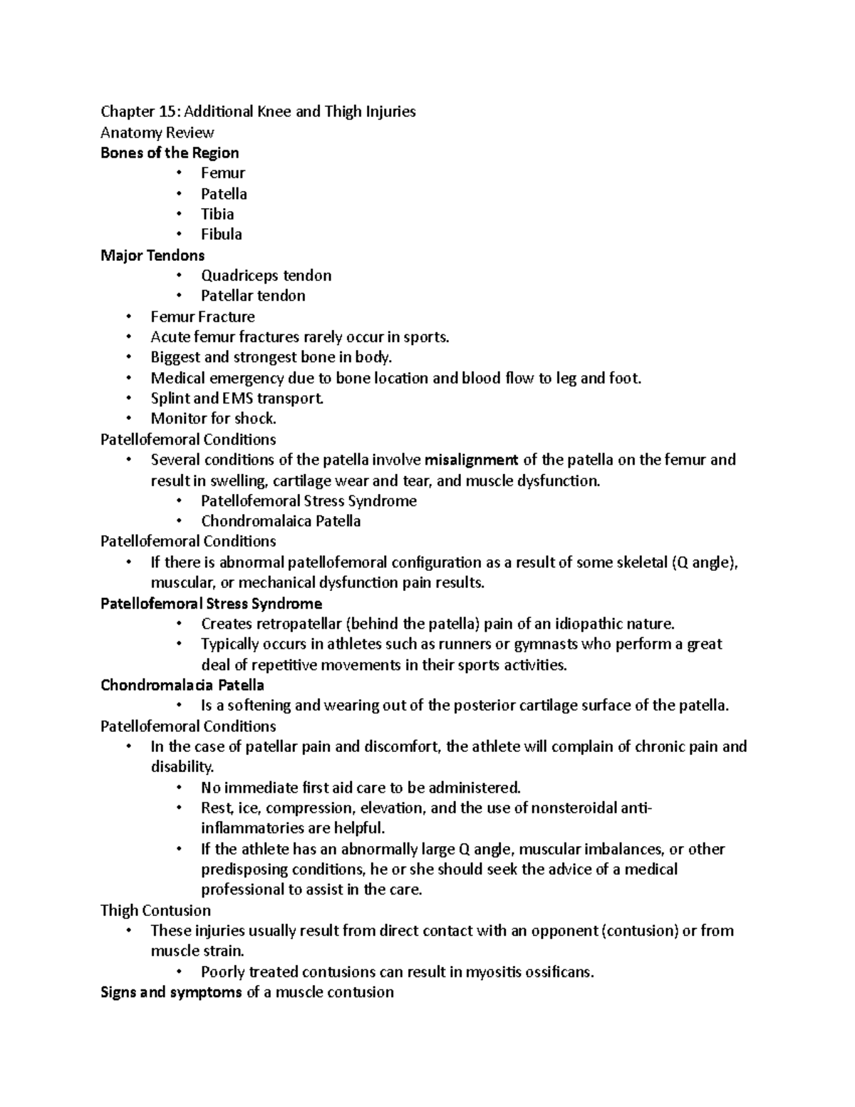 Ch 15 - additional knee and thigh injuries - Chapter 15: Additional ...