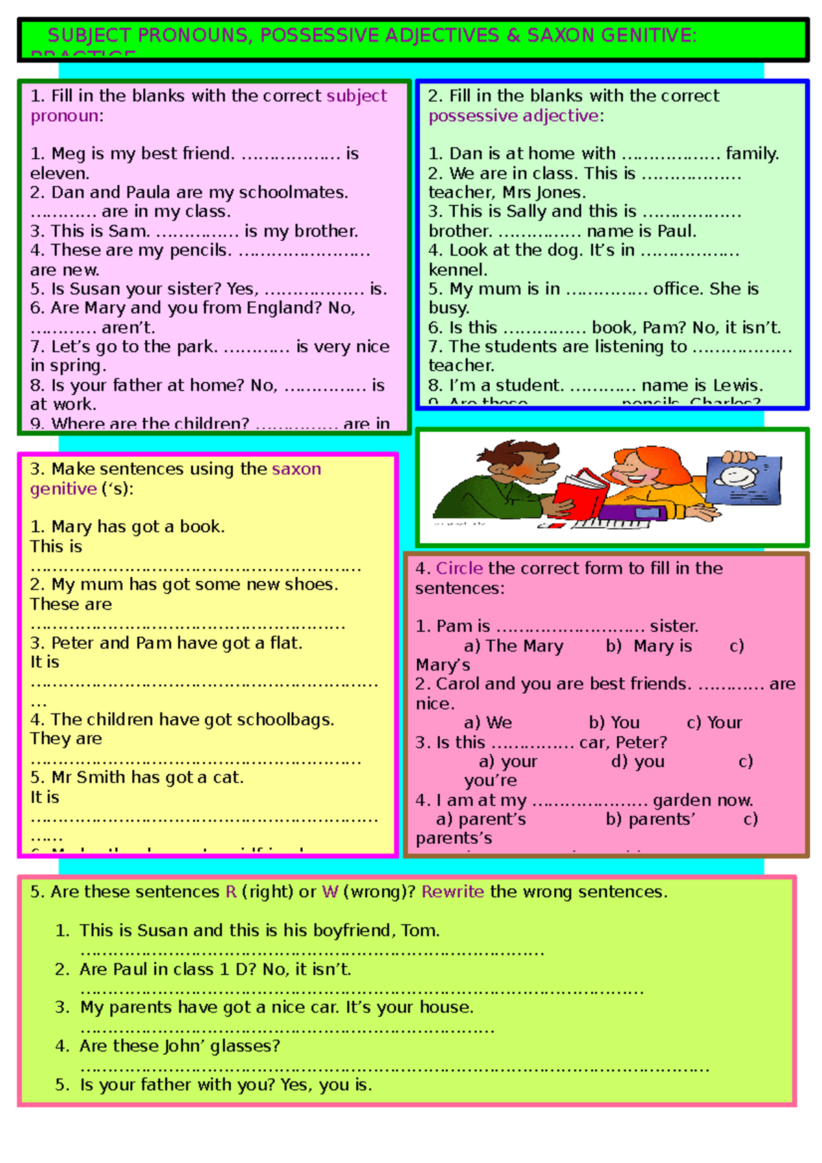 Fun Tarea 5 subject-pronouns-possessive-adjectives subir - SUBJECT ...