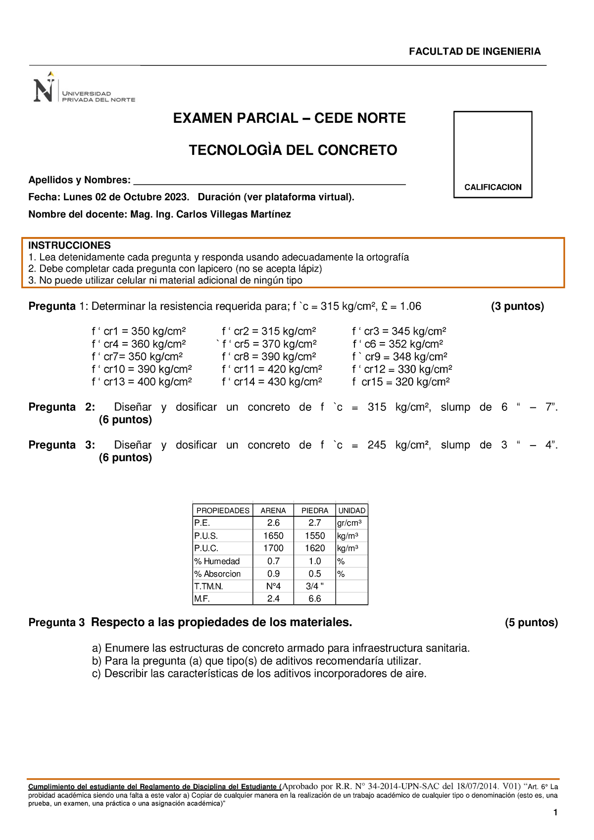 T1 Examen Parcial - Tecno Concreto 2699 UPN Norte - Lunes - 02 ...