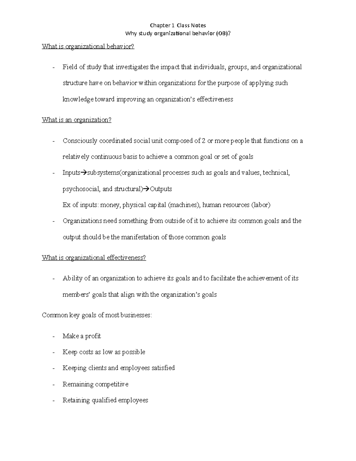 Class Notes 012623 Ryan F - What is organizational behavior? Field of ...