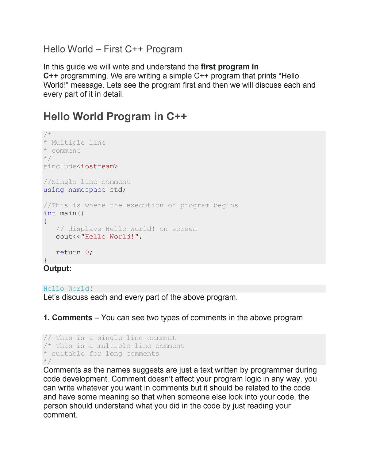 Hello World - 1ST YEAR (EE) - Hello World – First C++ Program In This ...