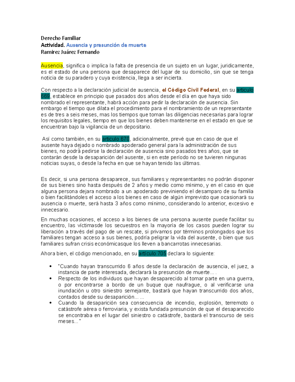 Ausencia Y Presunción De Muerte - Derecho Familiar Actividad. Ausencia ...