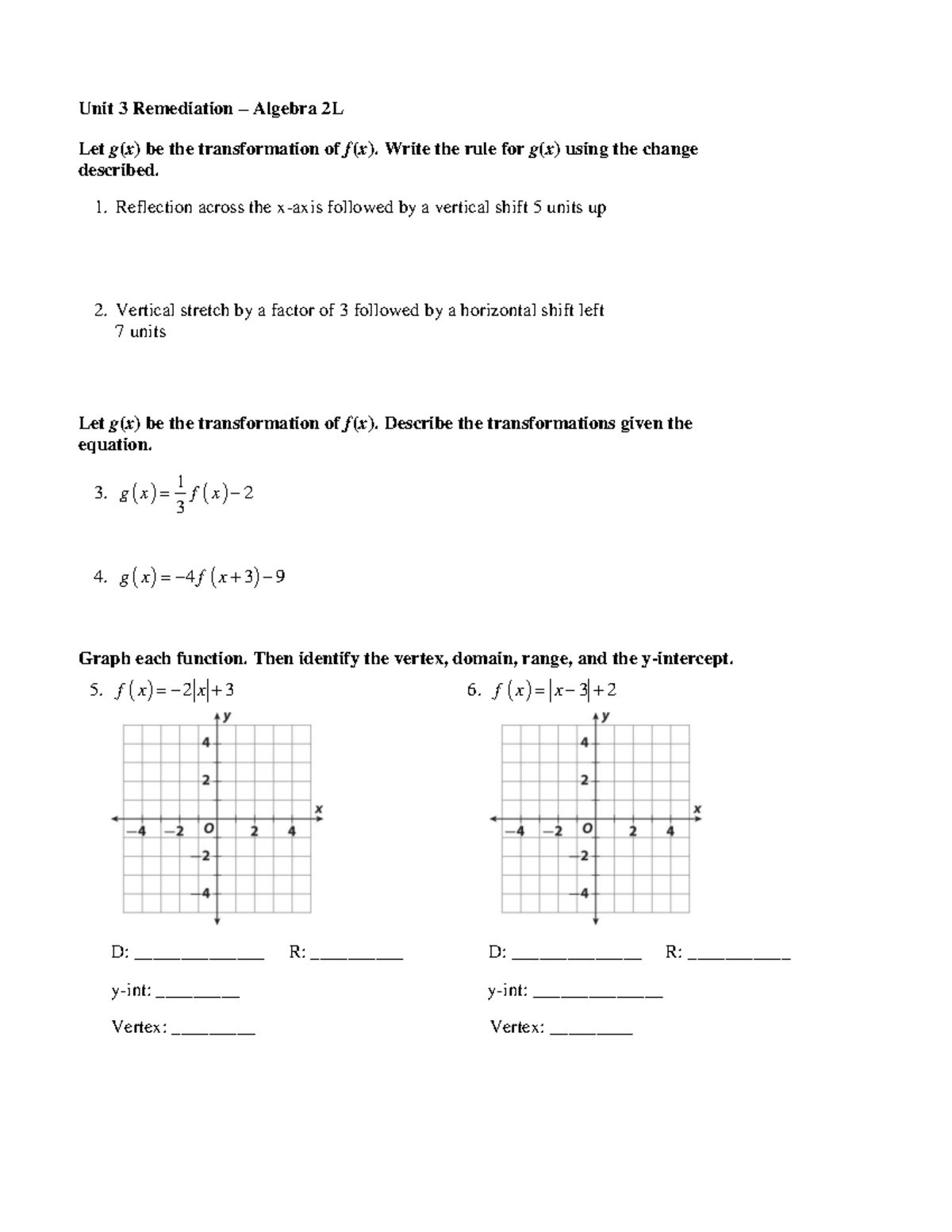Unit+3+Remediation - HhejejejjejejeY - Unit 3 Remediation – Algebra 2L ...