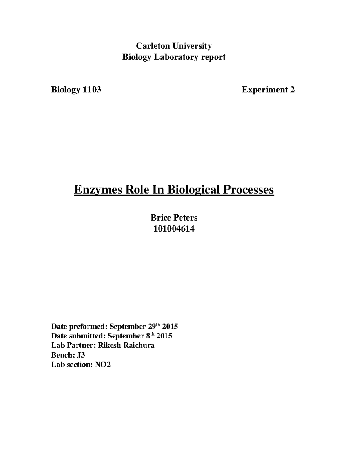 Final bio lab - Laboratory report for last biology lab - Carleton ...