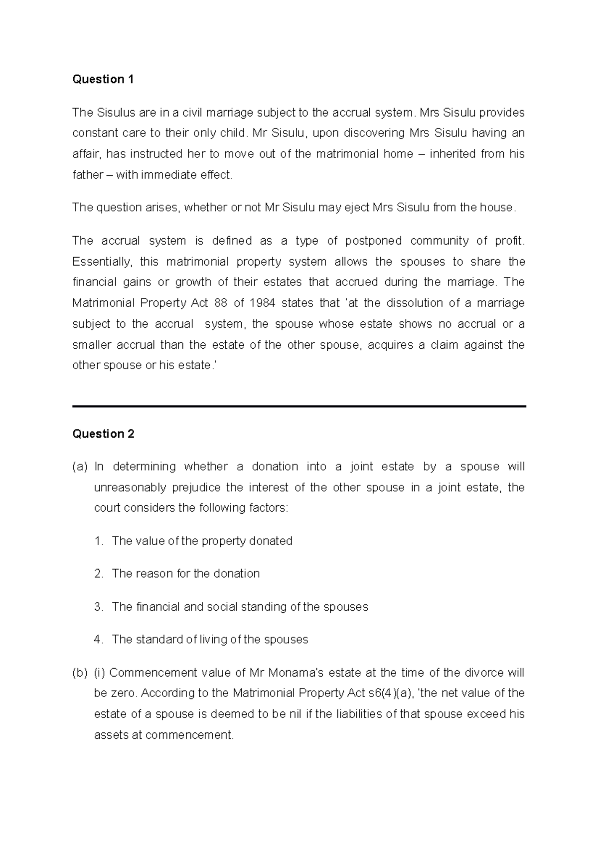 PVL2601 Assignment 1 - Question 1 The Sisulus Are In A Civil Marriage ...