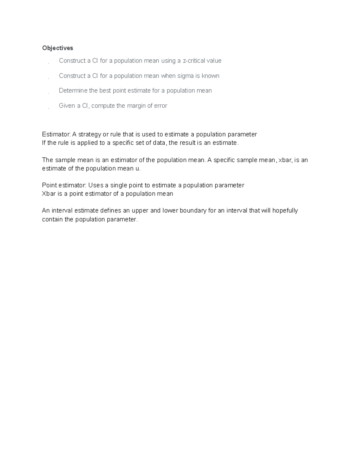 Lesson 9.1 - 9.3 Interval Estimation of the Population Mean ...