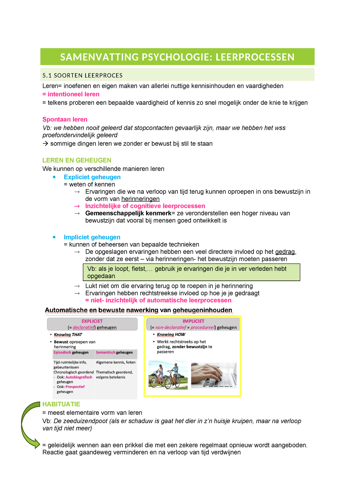 Samenvatting Leerprocessen - SAMENVATTING PSYCHOLOGIE: LEERPROCESSEN 5 ...