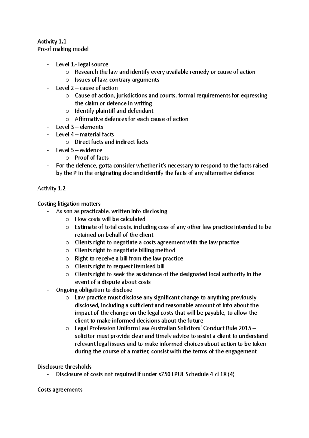 Activity 1 - notes for law - Activity 1. Proof making model Level 1 ...