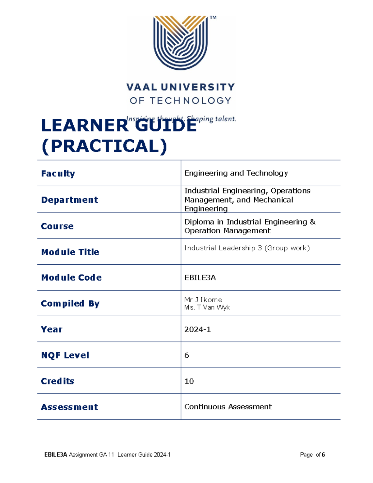 GA11. Ebile 3A 2024-1 - EBILE3A Assignment GA 11 Learner Guide 2024-1 ...