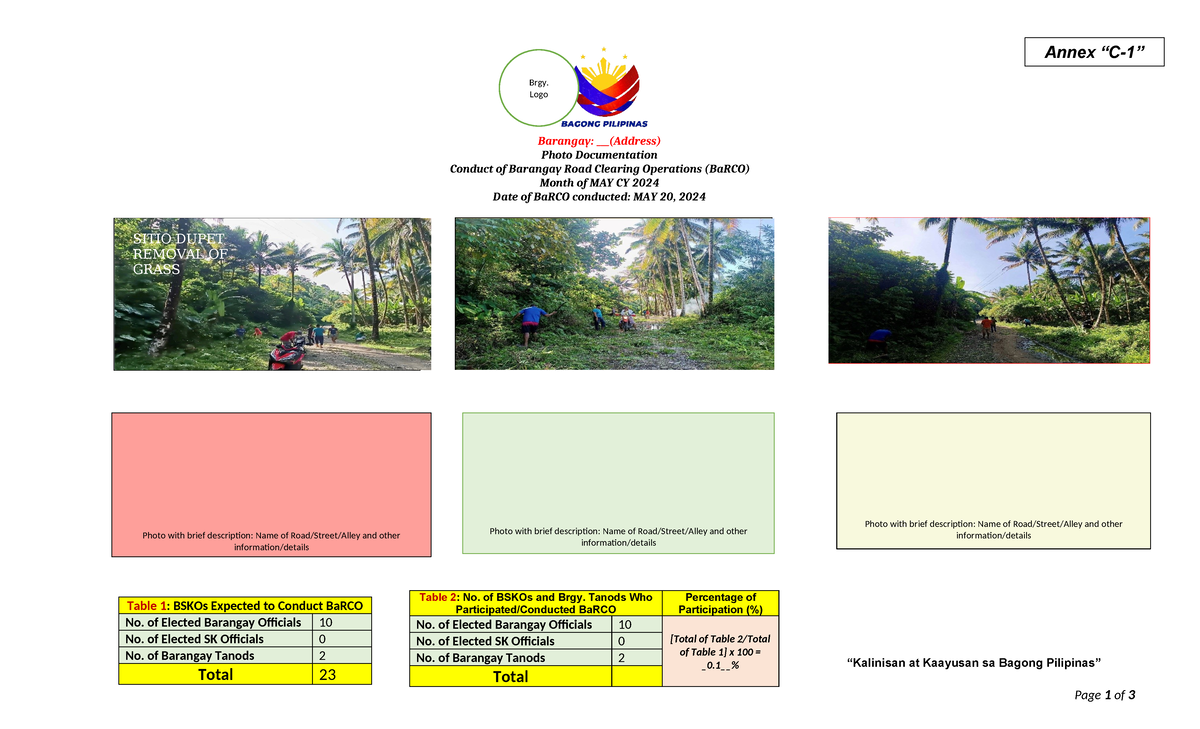 Ba Rco - BARANGAY SECRETARY - Annex “C-1” Barangay: ___(Address) Photo ...