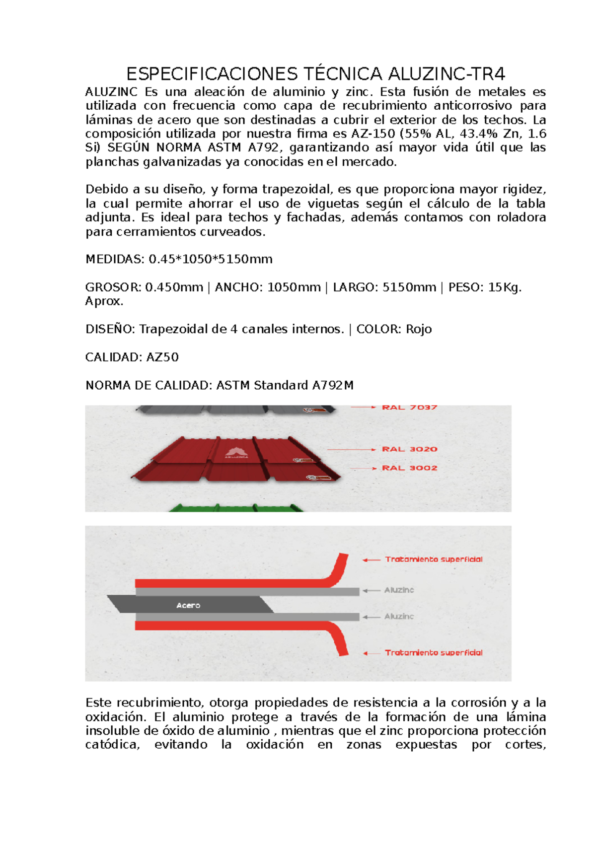 Ficha Técnica Aluzinc Y GRAS Sintetico - ESPECIFICACIONES TÉCNICA ...