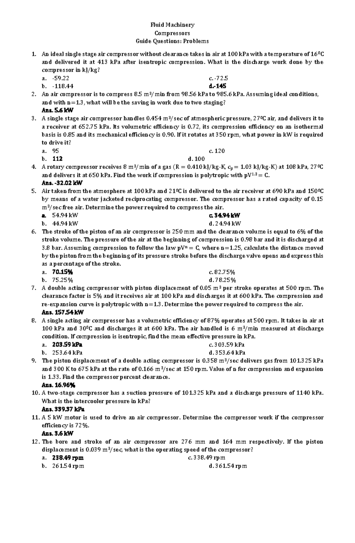 Compressors Guide Questions Fluid Machinery Compressors Guide