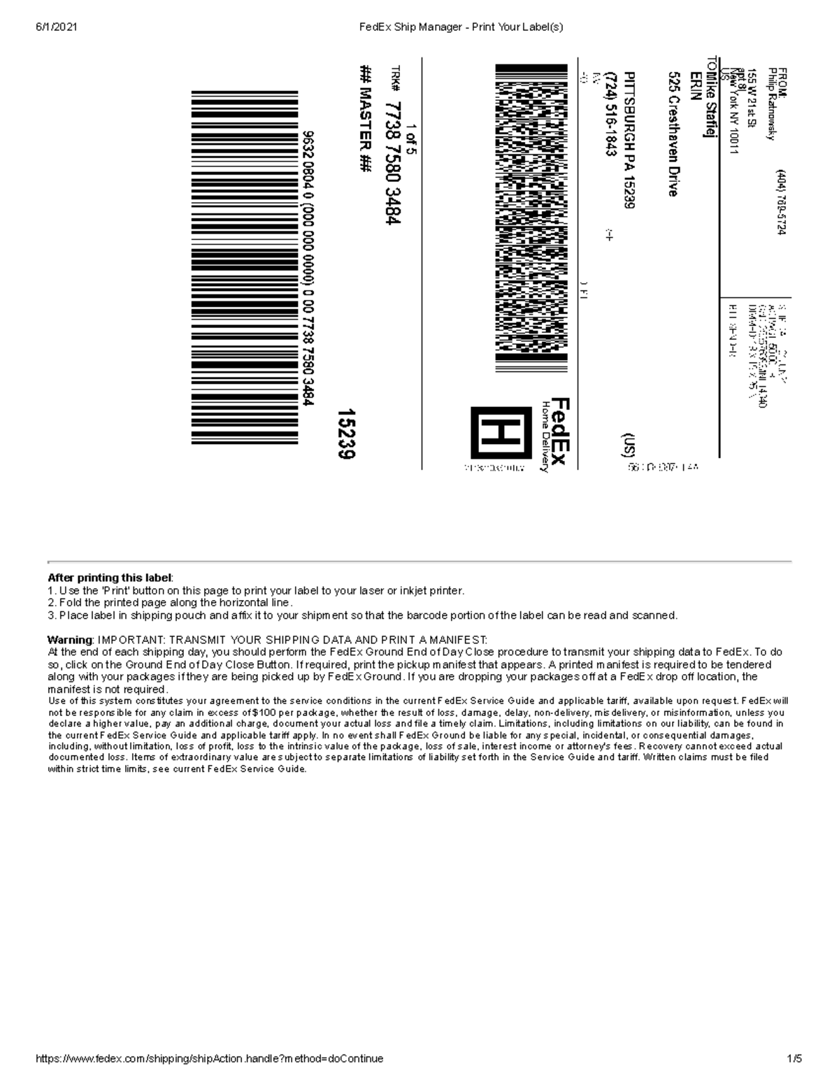 Fed Ex Ship Manager - Print Your Label(s) - After printing this label ...