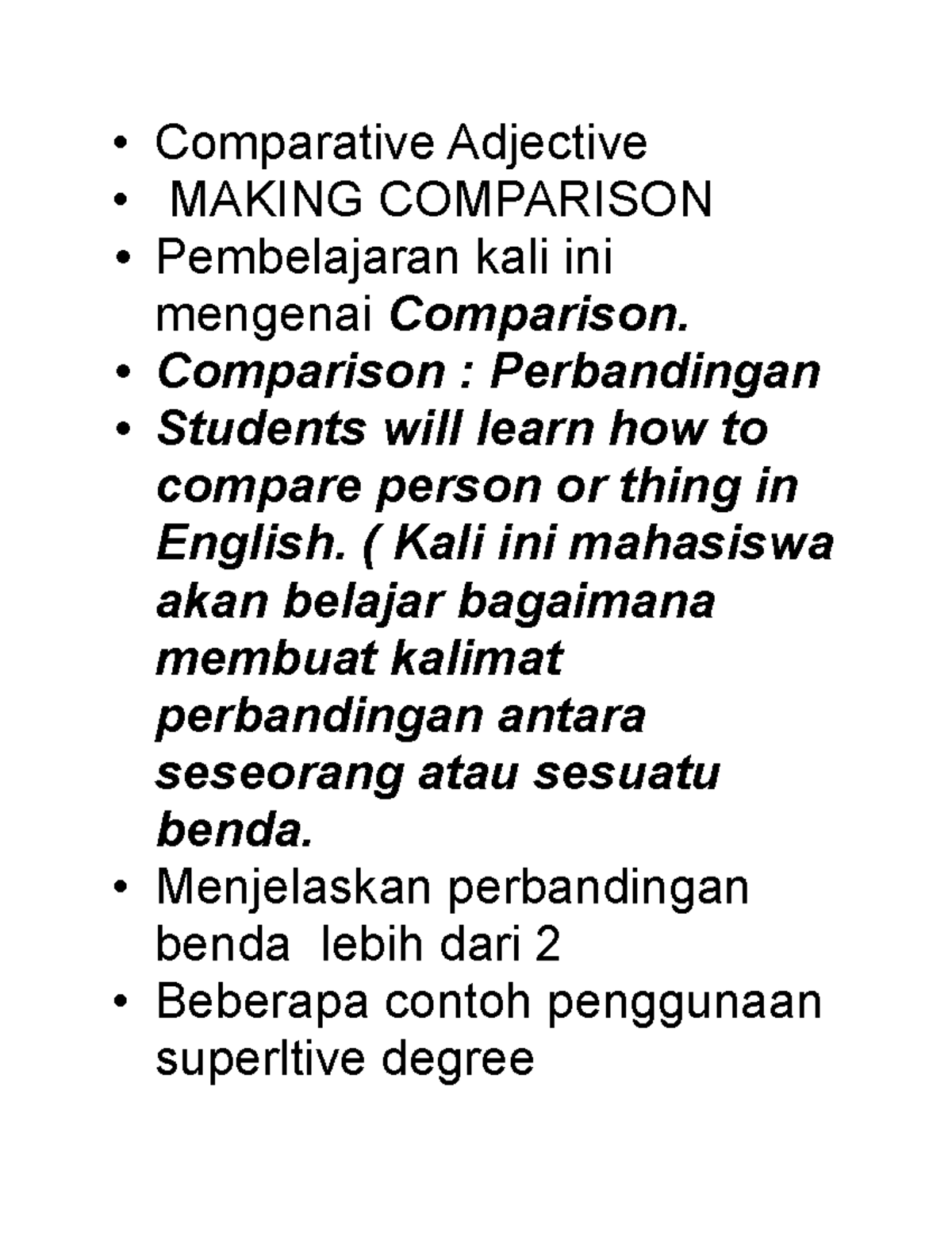 Comparative Adjective Comparison Perbandingan Students Will