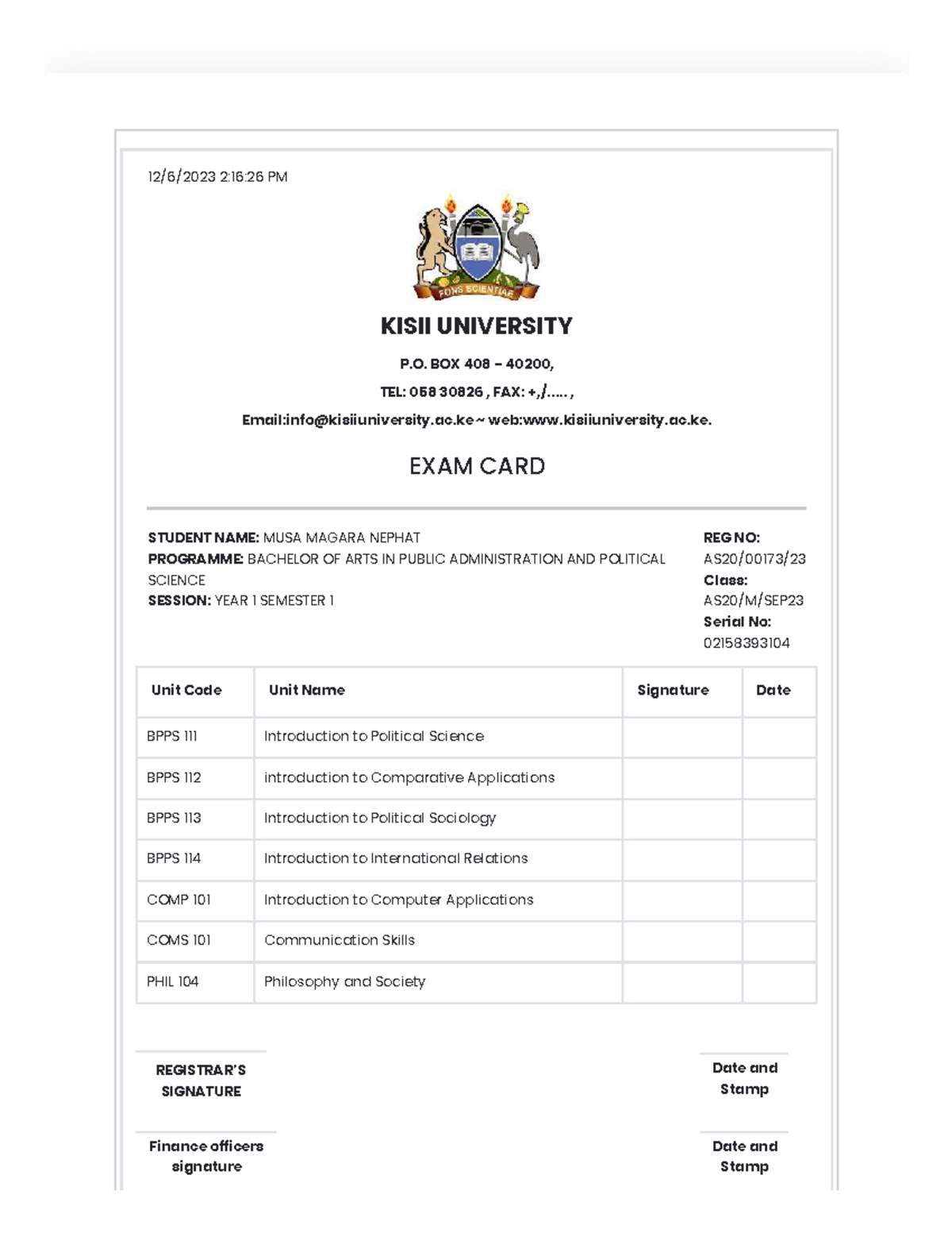 Introduction to philosophy 12/6/2023 21626 PM KISII UNIVERSITY P. BOX 408 40200, TEL 058