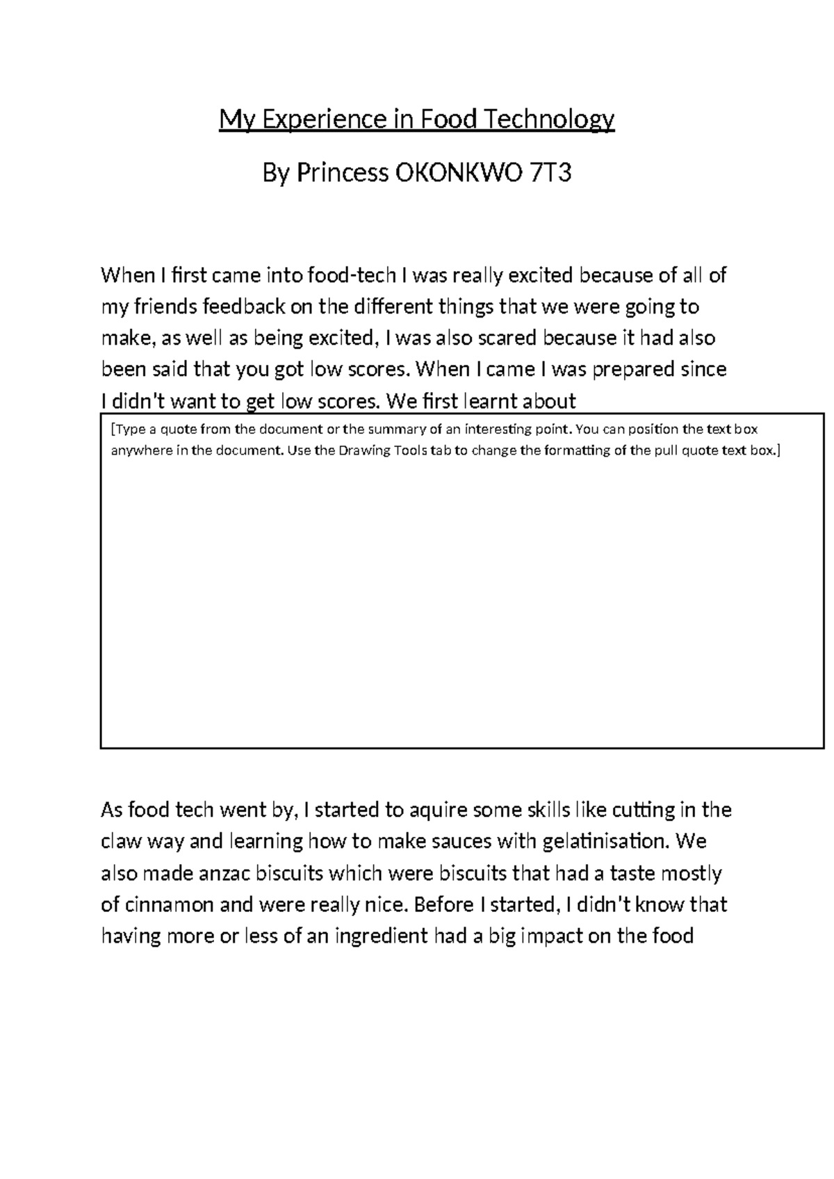 My Experience in Food Technology.docx finsh at home - My Experience in ...