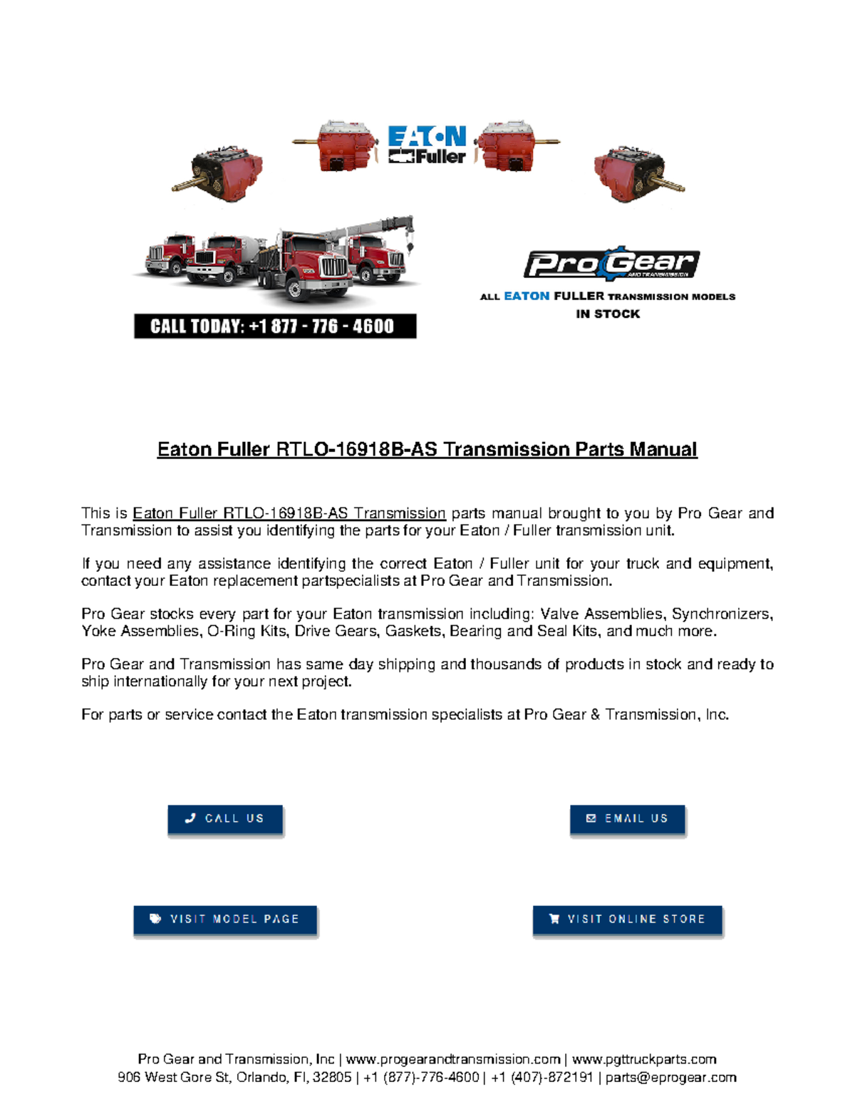 Eaton Fuller RTLO 16918 B AS Transmission Parts Manual - Eaton Fuller ...