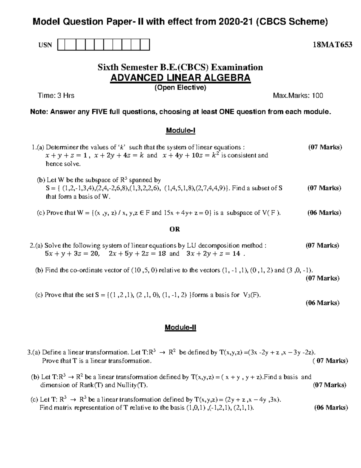 18MAT6532 - Model Question Paper- II with effect from 2020-21 (CBCS ...