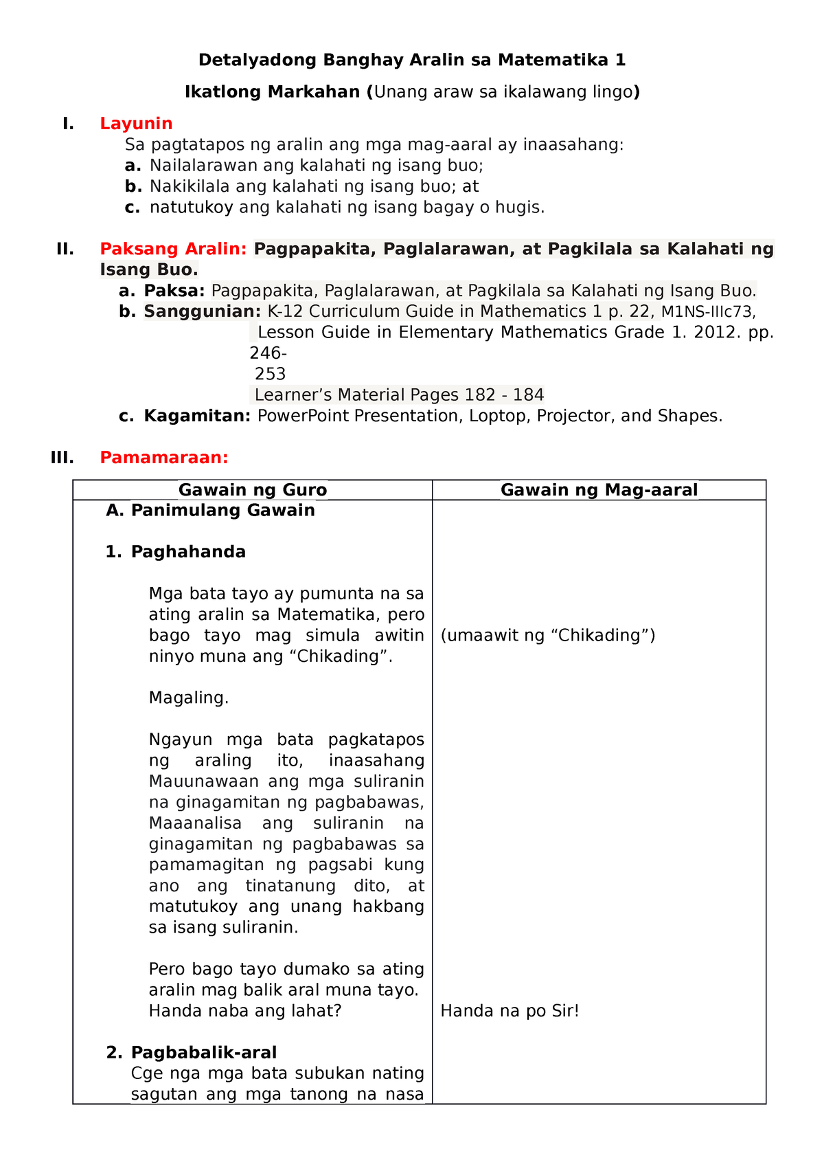 DLP MATH W2 Q3 - Copy - Daily Lesson Log For Grade 1 - Detalyadong ...