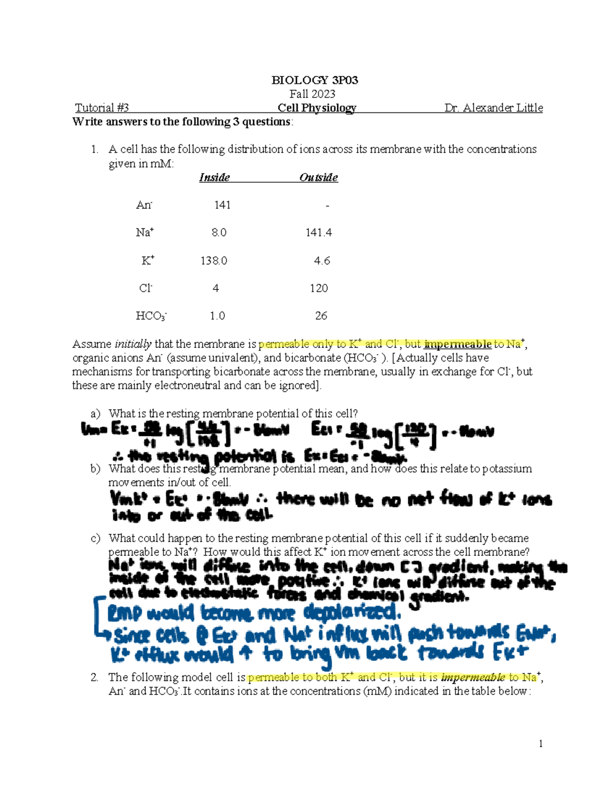 BIO3P03-Tutorial 3Exercise-Fall2023- copy - BIOLOGY 3P Fall 2023 ...