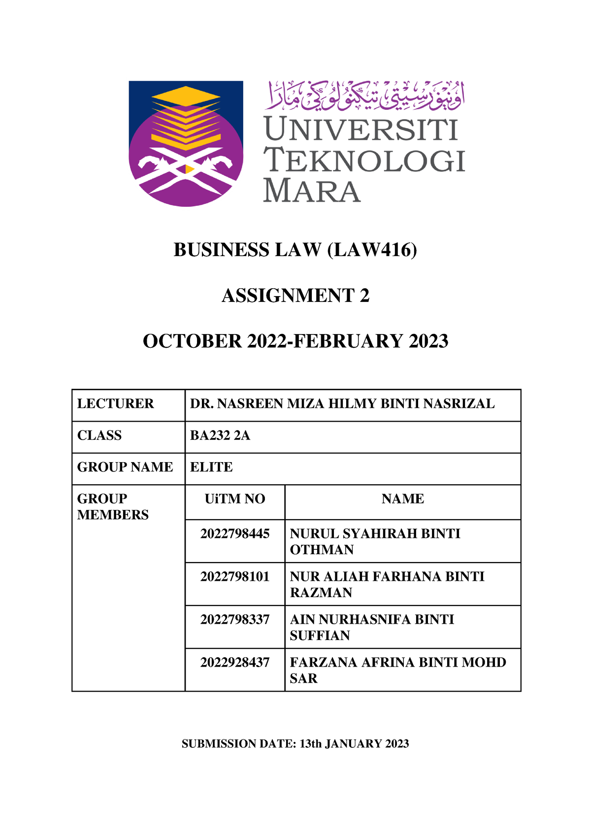 business law group assignment