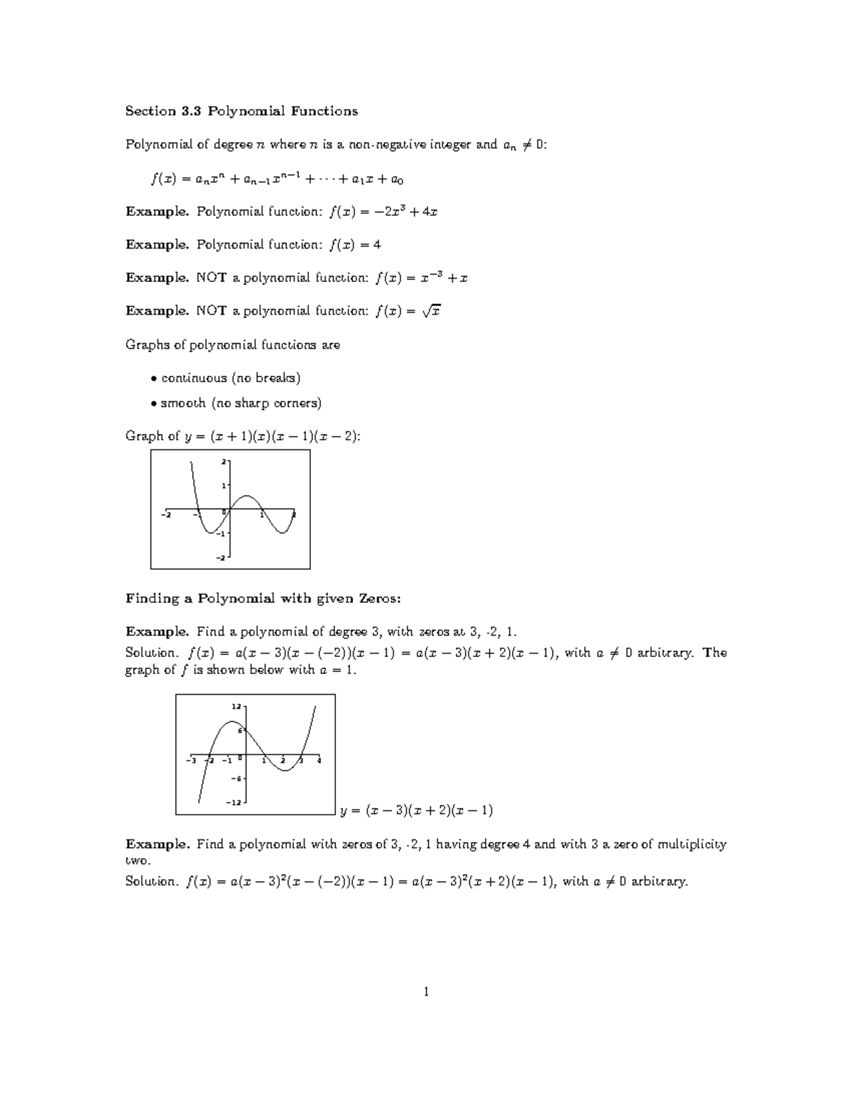 3. ss 3 3 - Notes - Section 3 Polynomial Functions Polynomial of degree ...
