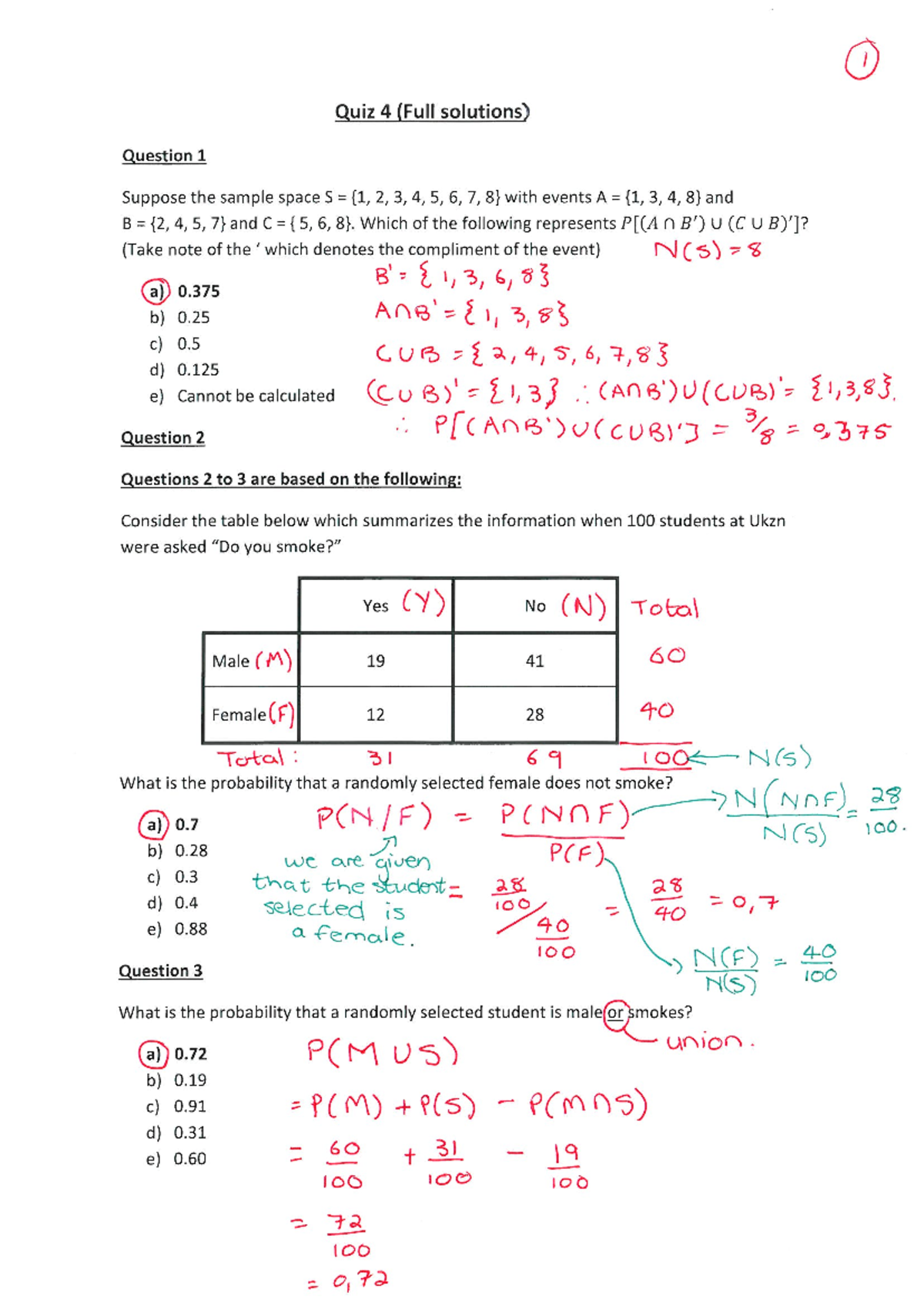 Quiz 4 Solutions - It is notes that are more summarize than the slides ...