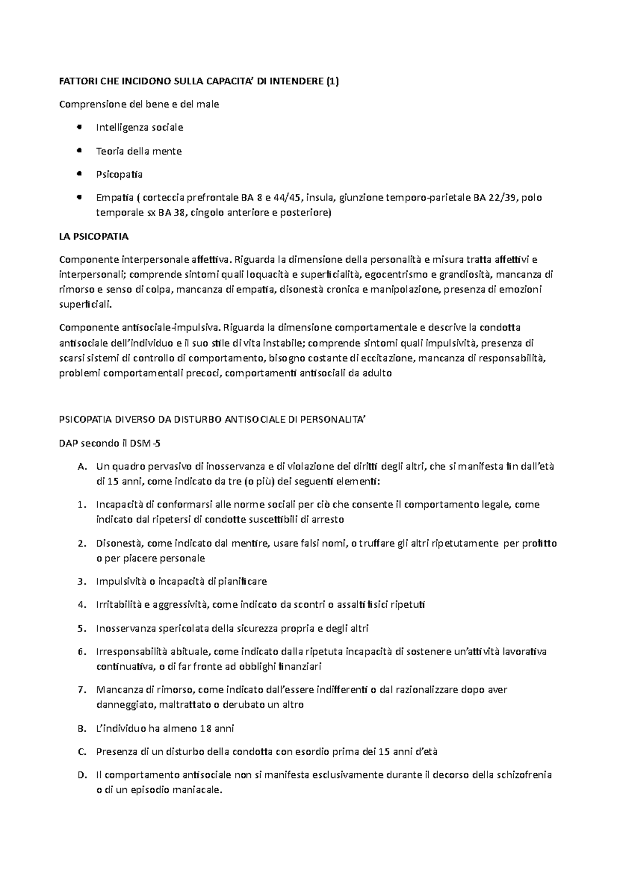 Capacita DI Intendere E DI Volere FATTORI CHE INCIDONO SULLA CAPACITA’ DI INTENDERE (1) Studocu