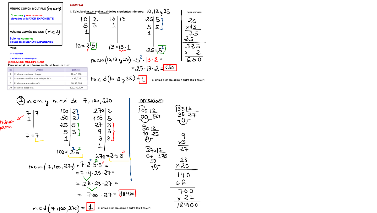 Ejercicios M.C.M Y M.C.D Y Problemas - MÍNIMO COMÚN MÚLTIPLO Comunes Y ...