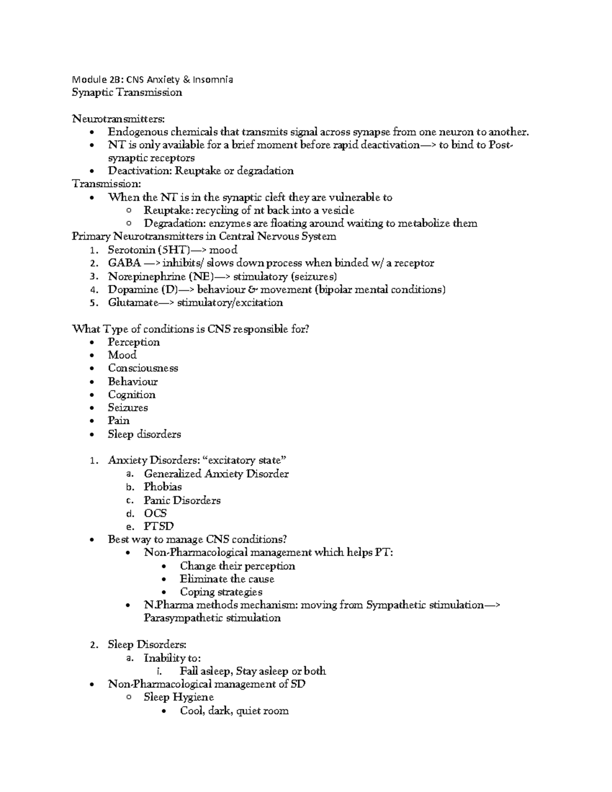 Pharma notes - Definitions - Module 2B: CNS Anxiety & Insomnia Synaptic ...