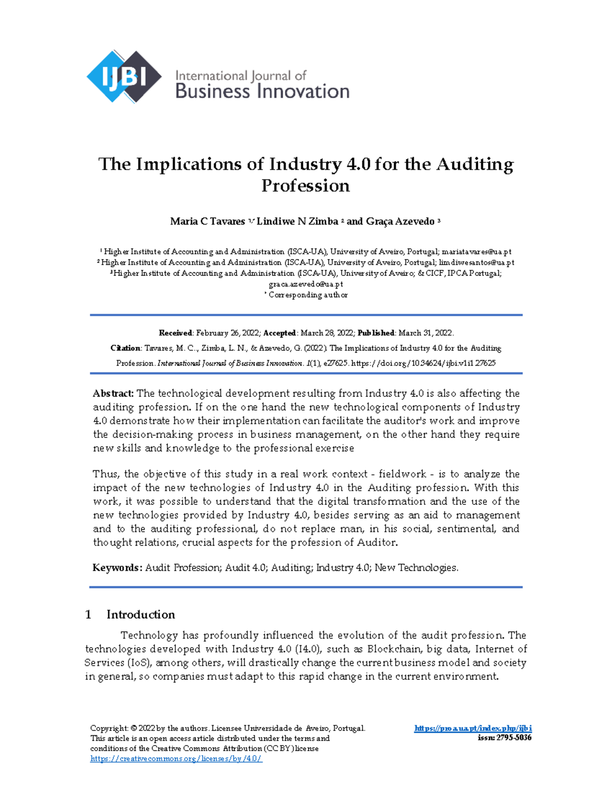 The implications of industry 4.0 - Copyright: © 2022 by the authors ...