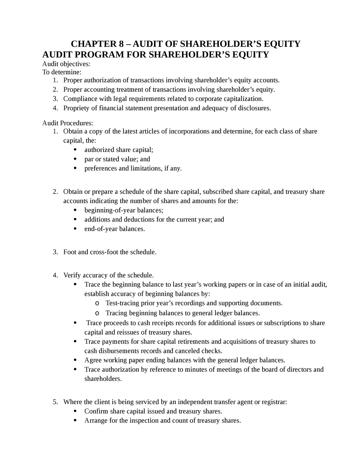 Chapter 8 SHE - She - CHAPTER 8 – AUDIT OF SHAREHOLDER’S EQUITY AUDIT ...