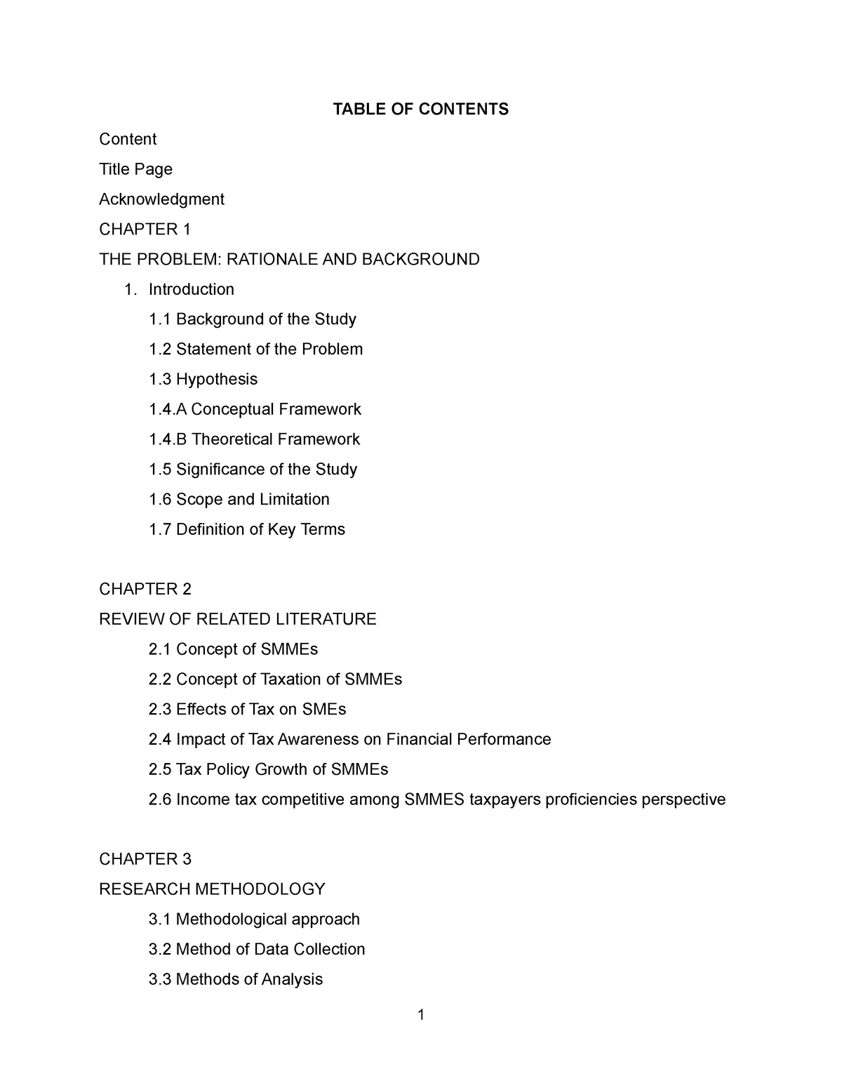 Impacts of Local Taxes on Small Medium and Micro Enterprises - TABLE OF ...