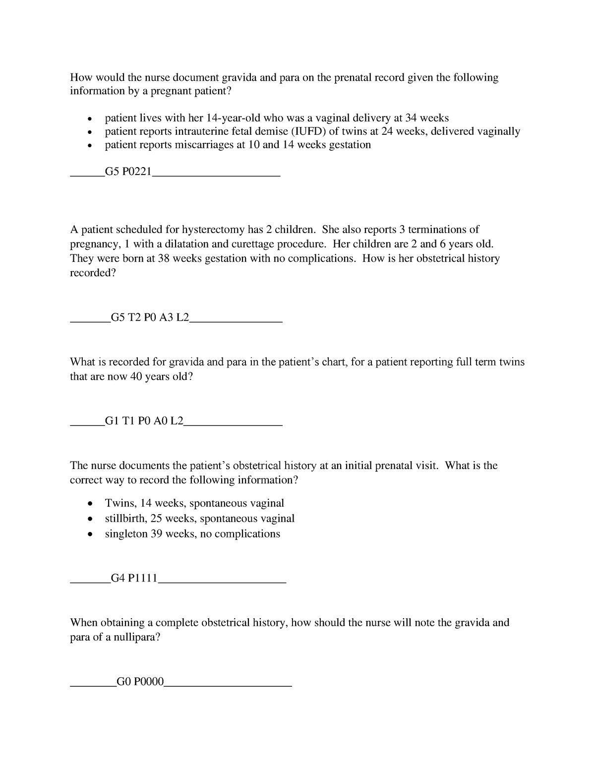 G Tpal Practice Key - How Would The Nurse Document Gravida And Para On 