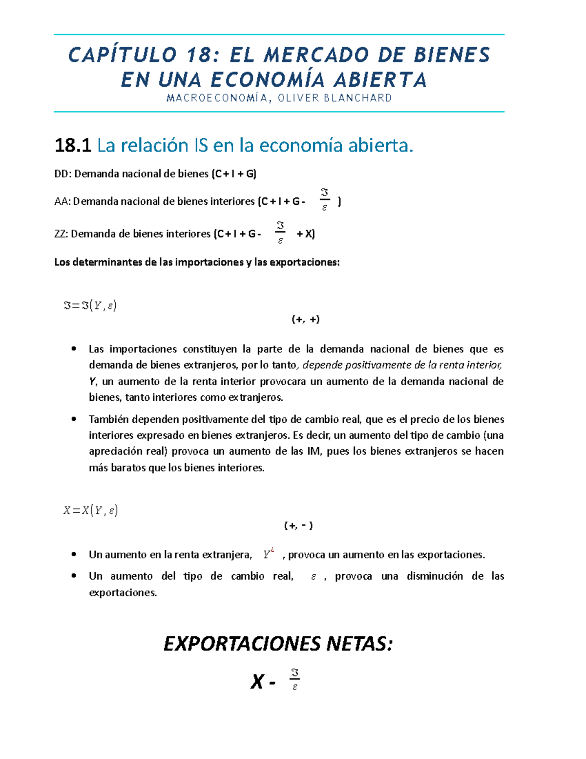 Resumen CapÍtulo 18 - Blanchard - CAPÍTULO 18: EL MERCADO DE BIENES EN ...