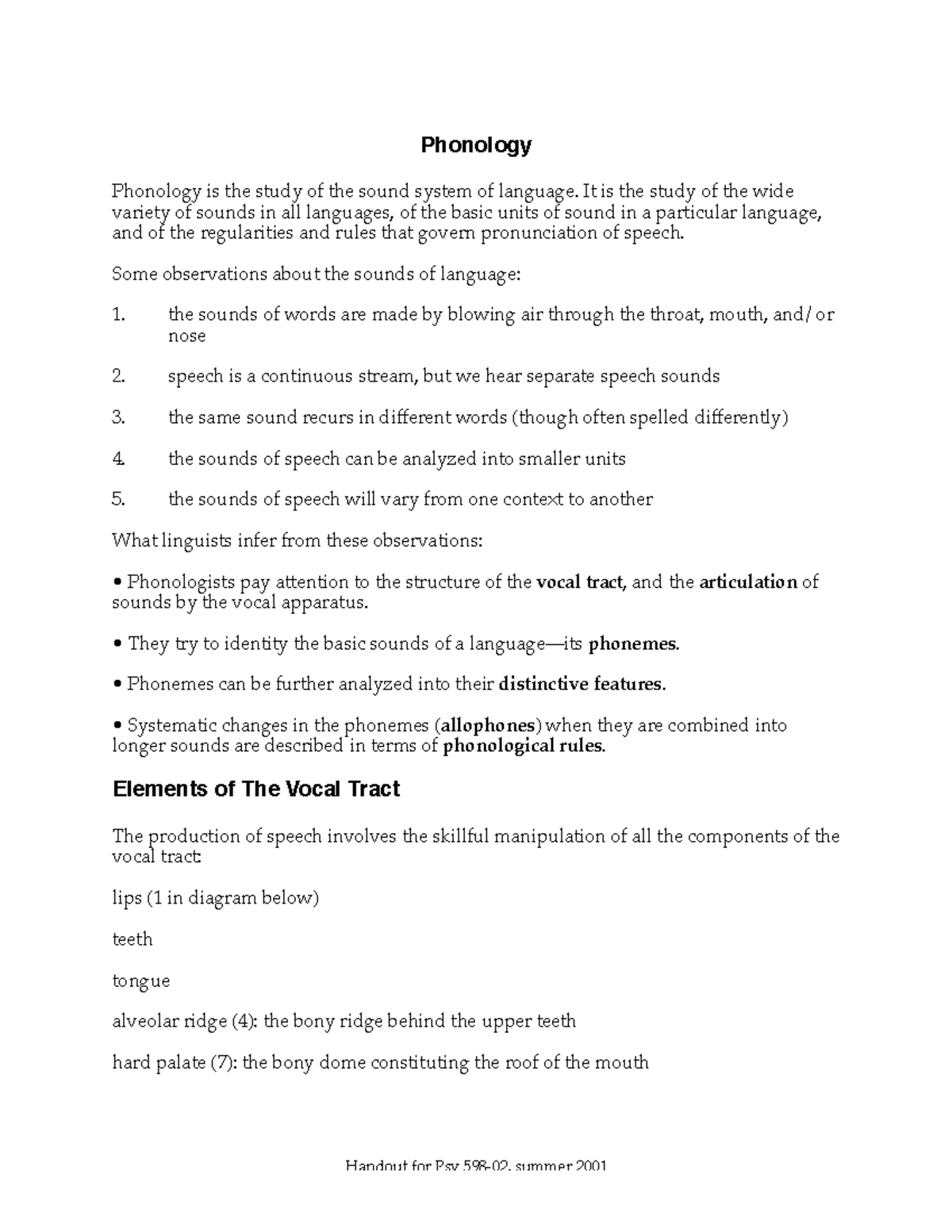 Ling-Phonology - phonology - Handout for Psy 598-02, summer 2001 ...