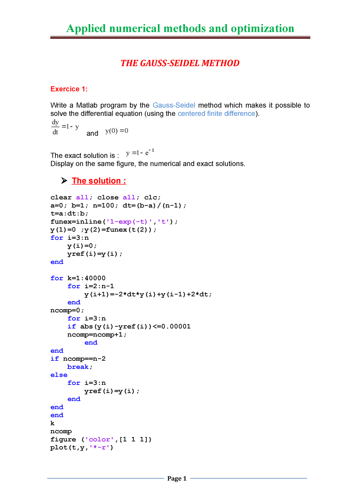 THE Gauss- Seidel Method - THE GAUSS-SEIDEL METHOD Exercice 1: Write A ...