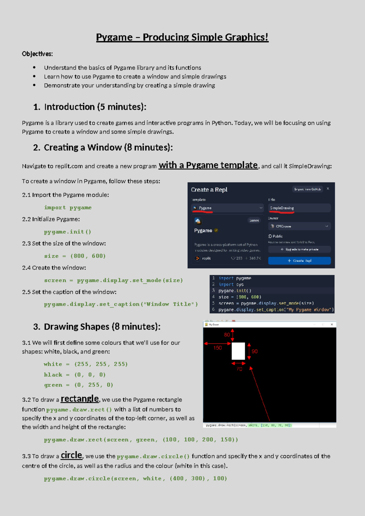 Pygame Basic Graphics Lesson - Pygame – Producing Simple Graphics ...