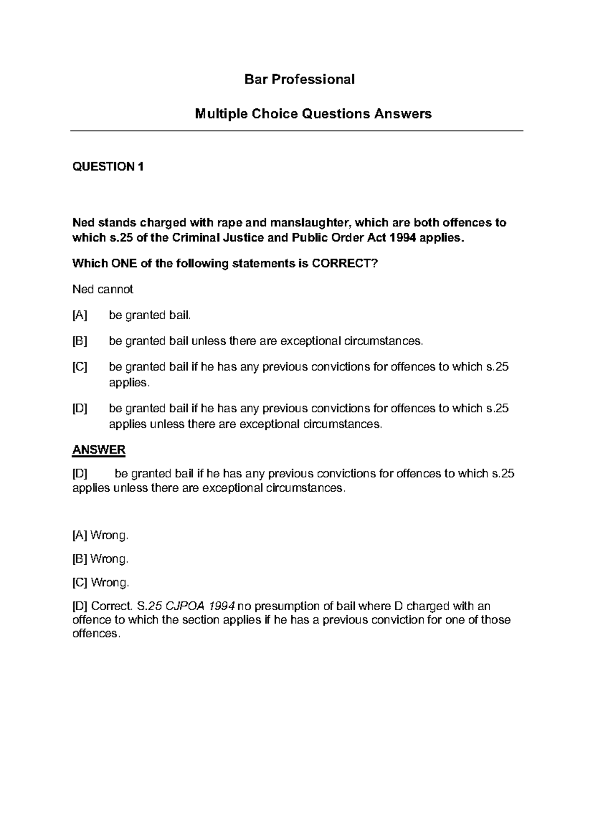 ***Criminal - MCQs Part 2 of 2 (City Law School) - Bar Professional ...