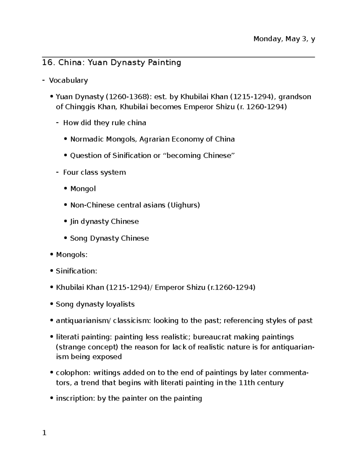 notes-10-10-16-china-yuan-dynasty-painting-vocabulary-yuan