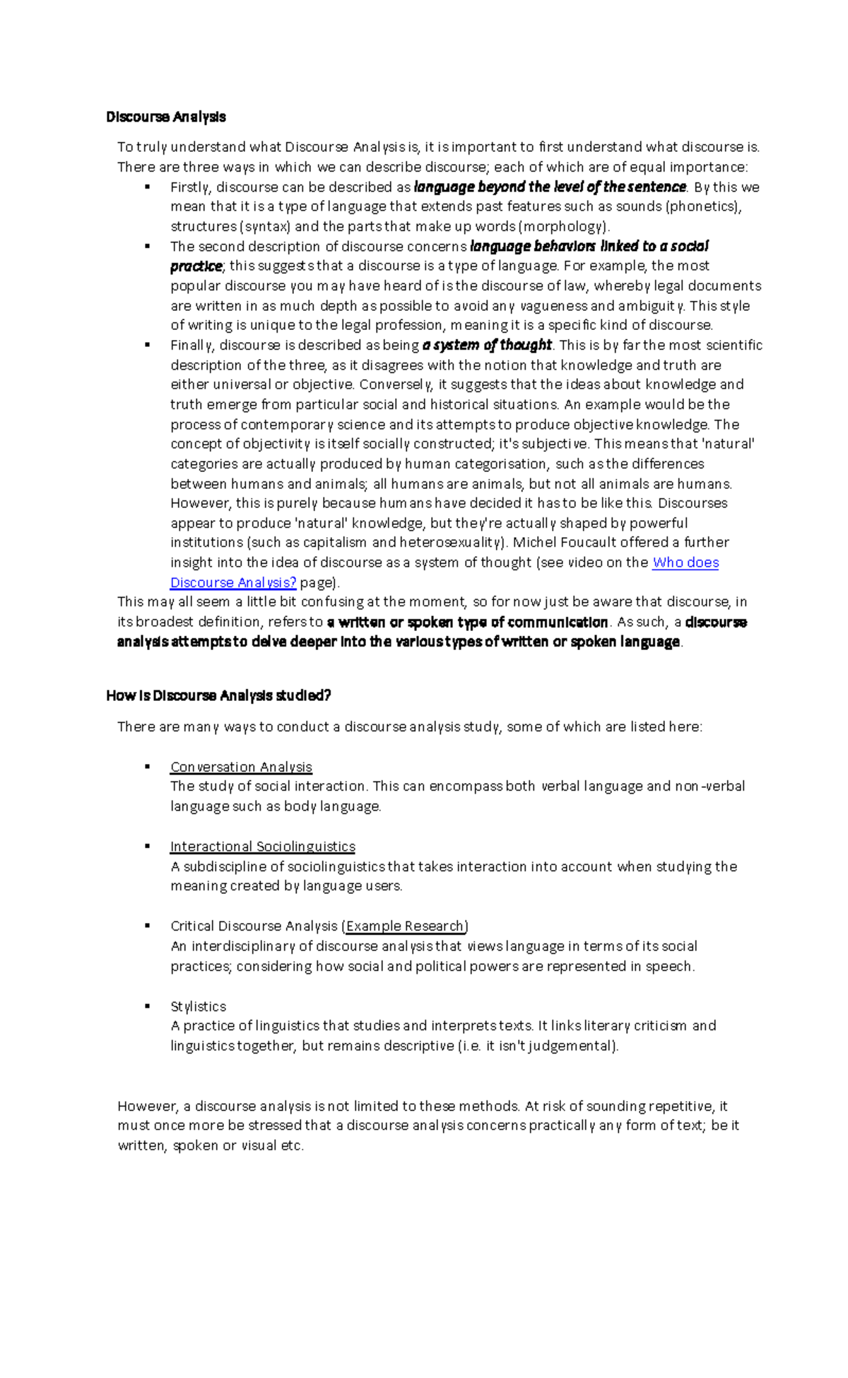 Elect 2 - WHAT IS Discourse Analysis - Discourse Analysis To truly ...