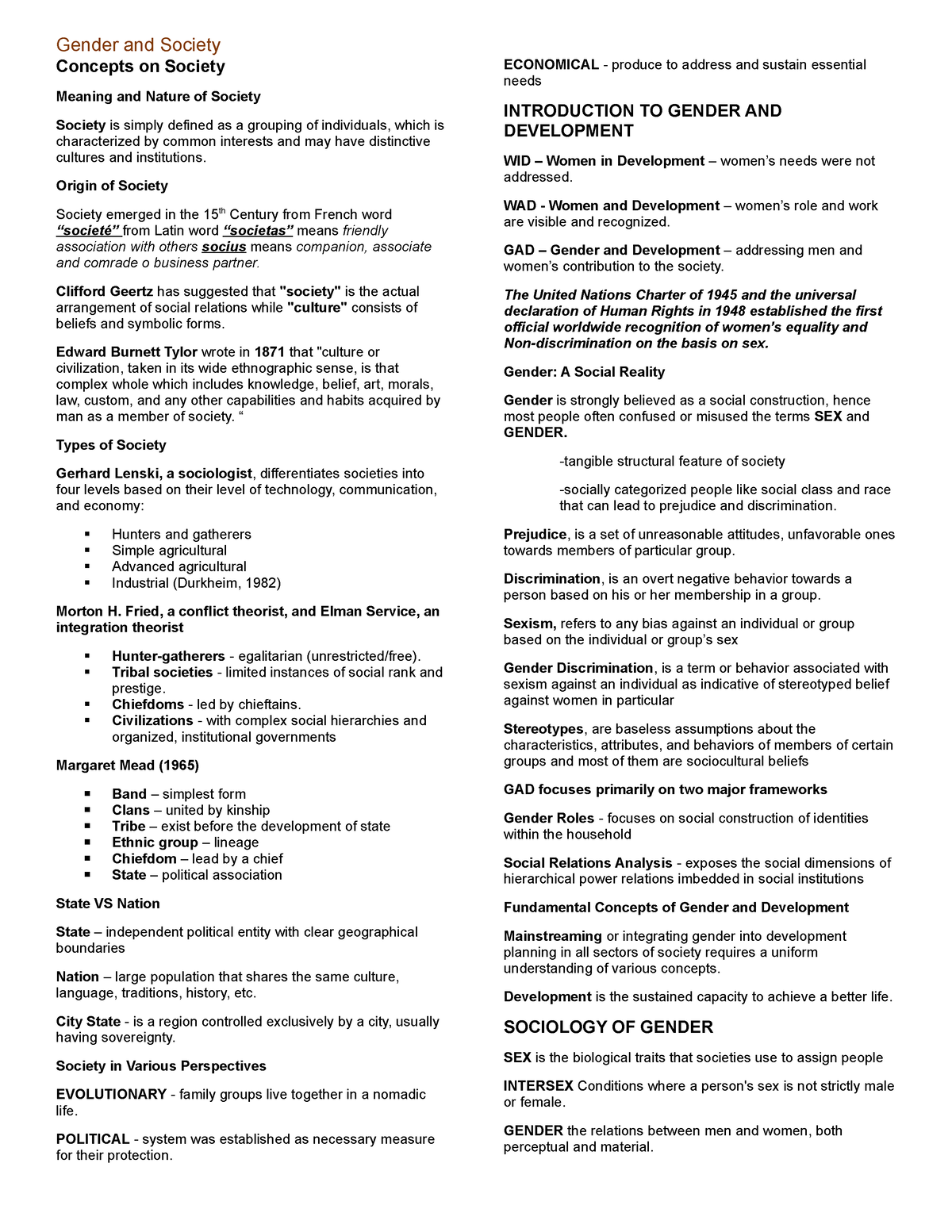 Gen Soc Reviewer- Midterms - Concepts on Society Meaning and Nature of ...